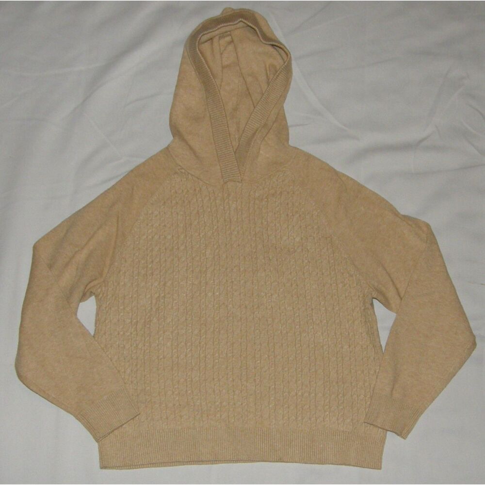 NEW Tan Sz XL Casual Wear Soft Stretchy Cable Knit Hooded Sweater CALLIGRAPHIE